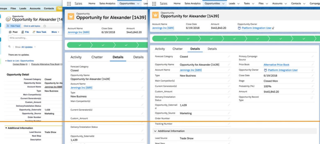 Salesforce Lightning (pictured right) vs. Classic ... it's a much better user experience and design!