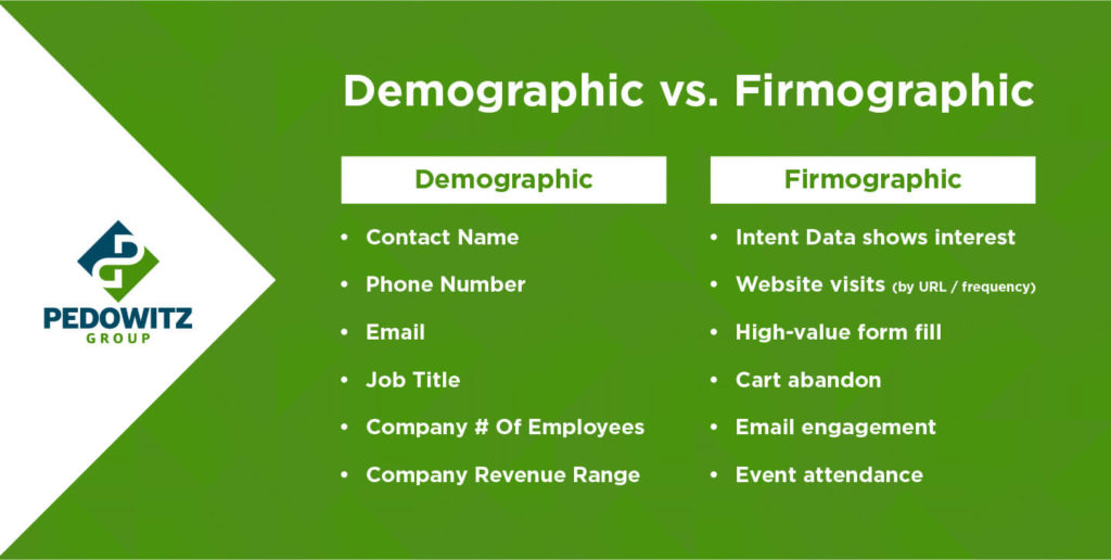 Examples of demographic vs. firmographic information, vital for lead management