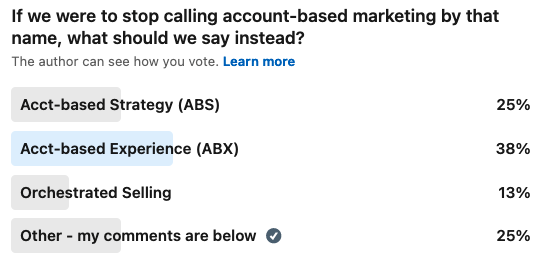 Account Based Experience was the clear winner in a poll of alternative names to account-based marketing
